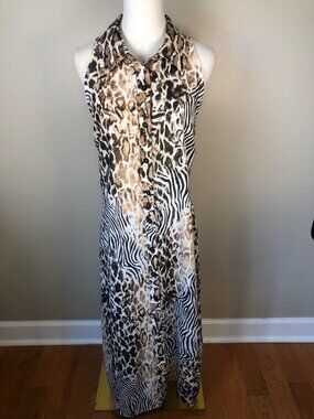 La Piccola Creatura Linen Blend Leopard Print Sleeveless Midi Dress Size XL